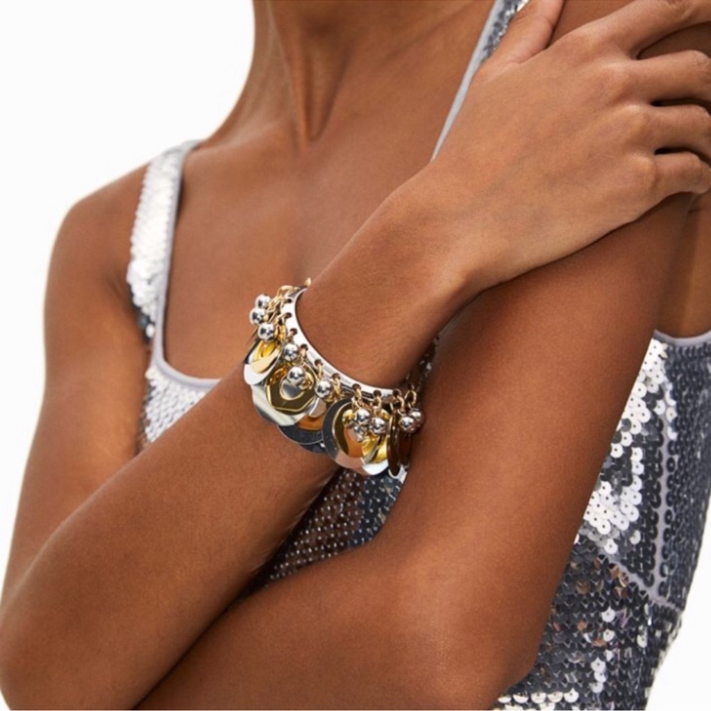 Rabanne X H&M Beaded Disc- Embellished Bangle Silver Gold